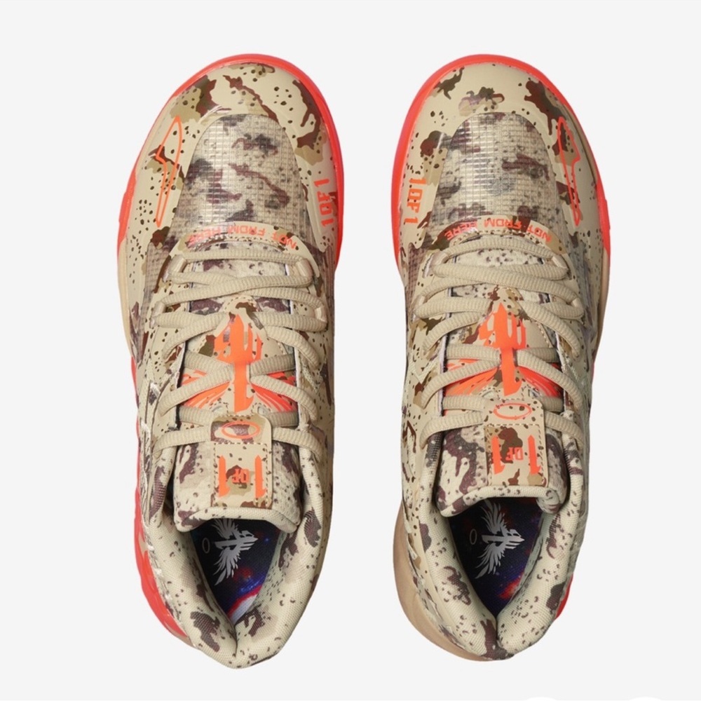 Puma Men's La Melo MB.01 Mid Athletic Shoes-Pale Khaki Digital Camo & Orange - Picture 2 of 4